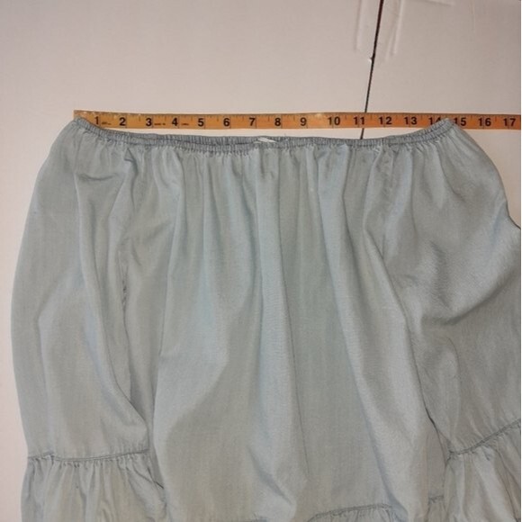 Beach lunch lounge Ruffles Top Washed Blue Lyocell Peplum Blouse Size S - Picture 11 of 11